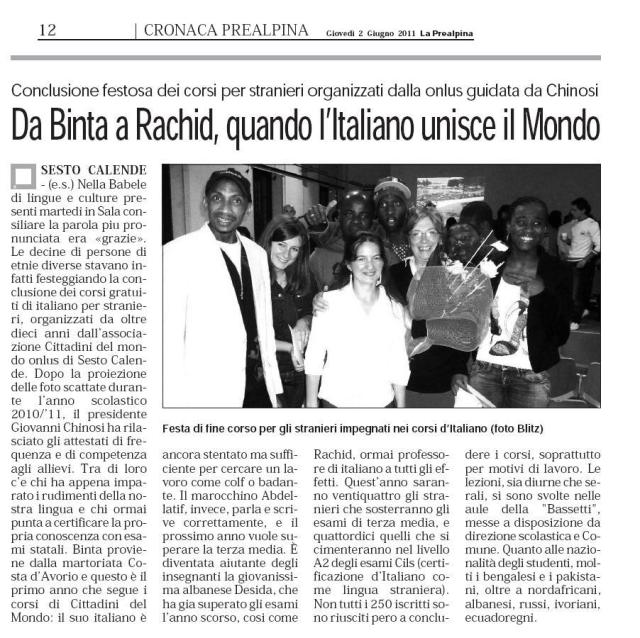 articolo apparso sulla Prealpina